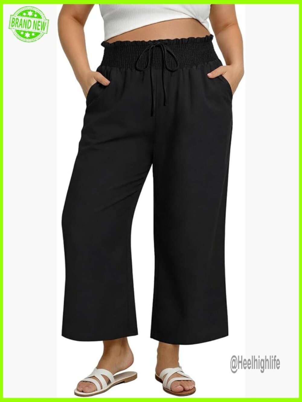 Plus Size Palazzo Pants Wide Leg Smocked High Waist Lounge Beach
